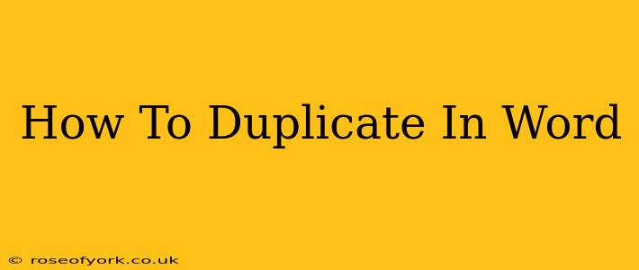 How To Duplicate In Word