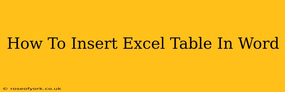 How To Insert Excel Table In Word